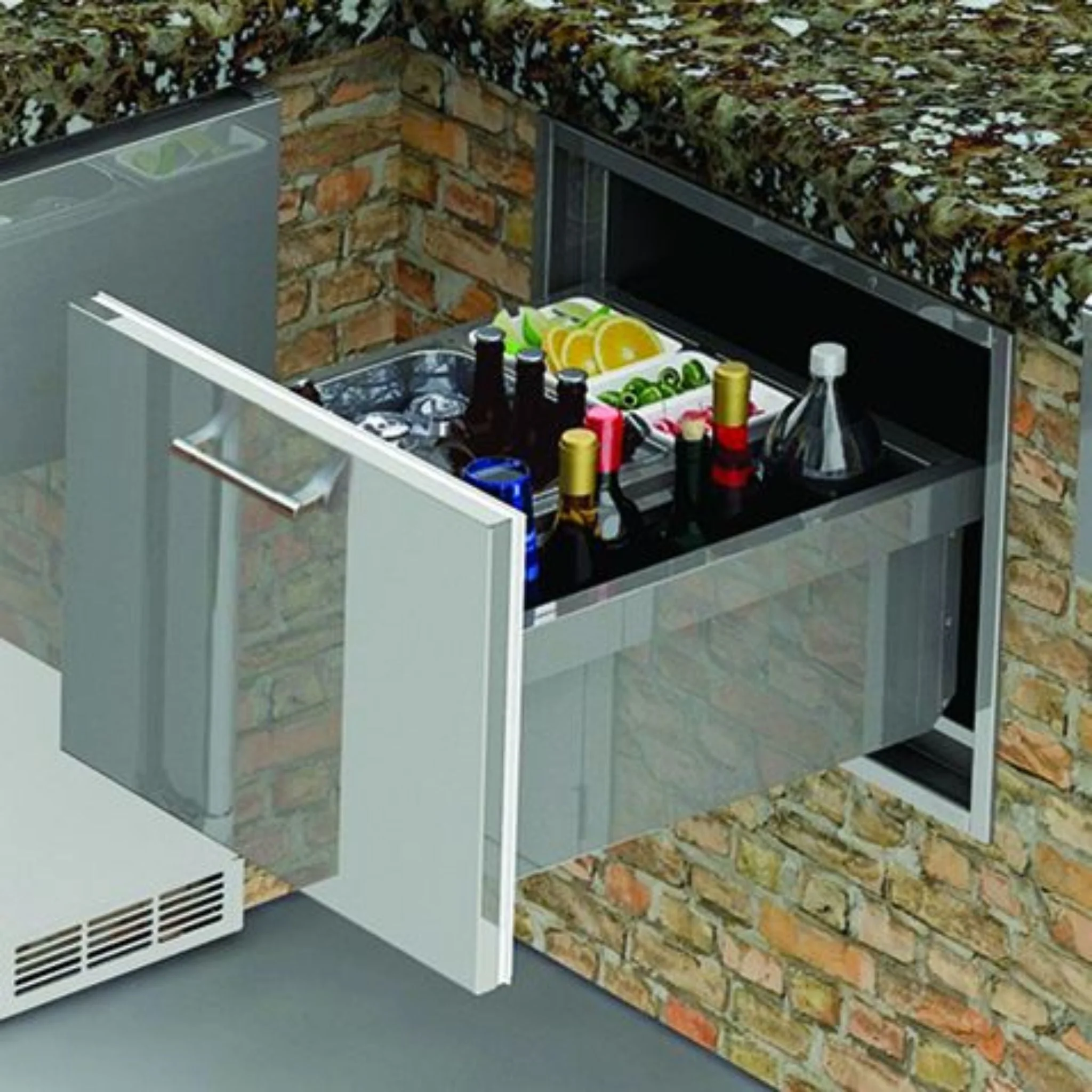 Alfresco 26" Luminous Orange Gloss Under Counter Ice Drawer & Bev Center Insulated