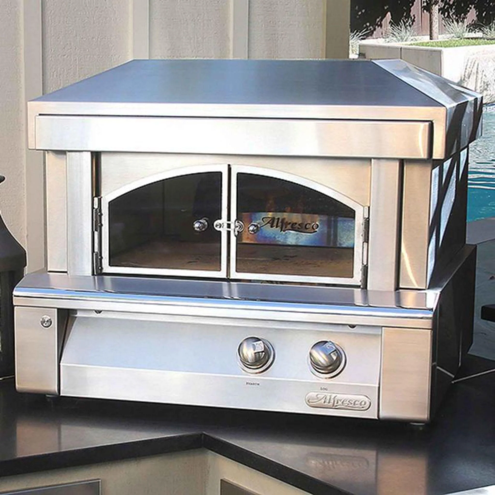 Alfresco 30" Traffic Yellow Gloss Liquid Propane Pizza Oven for Countertop Mounting