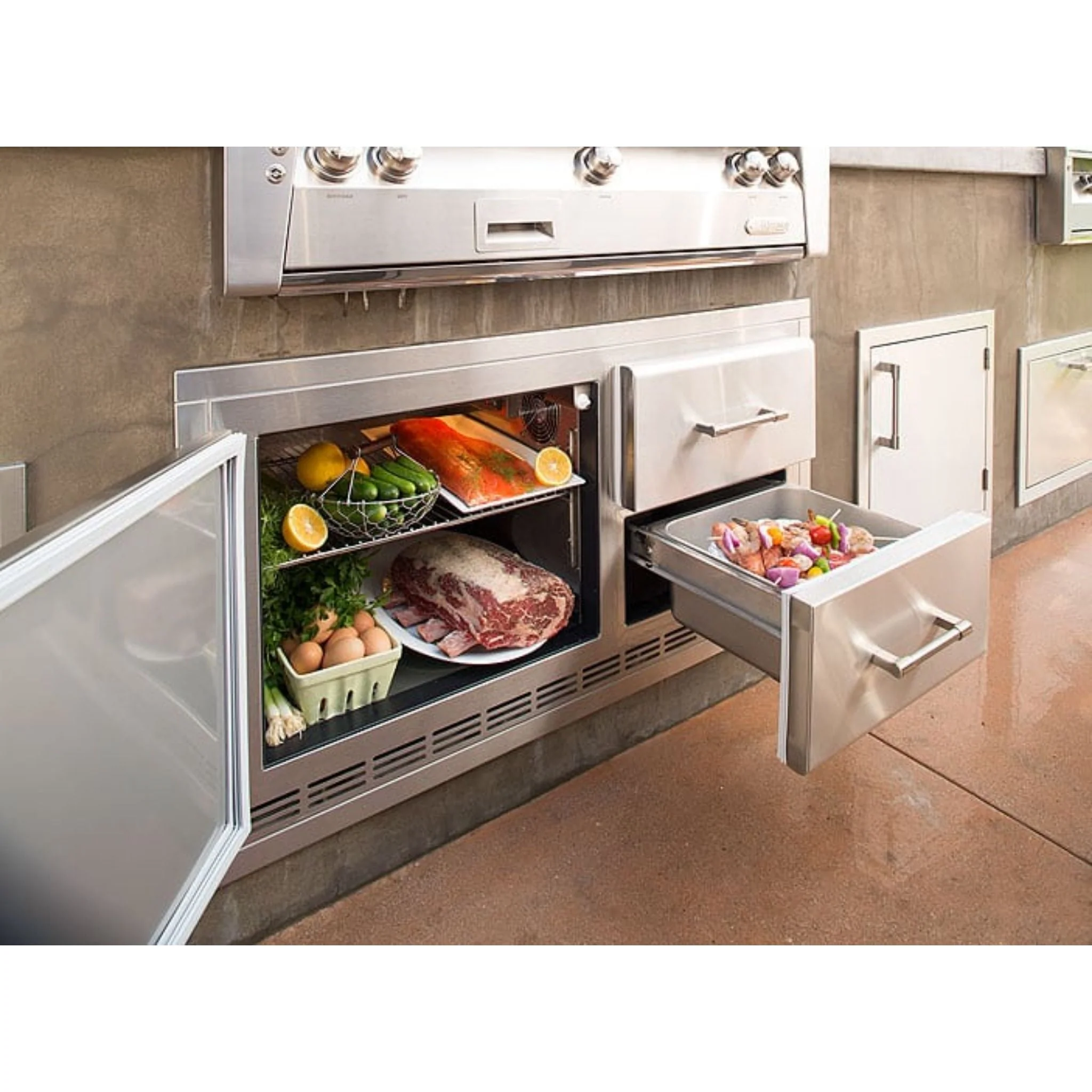Alfresco 42" Raspberry Red Gloss Built-In Under Grill Refrigerator - Image 3
