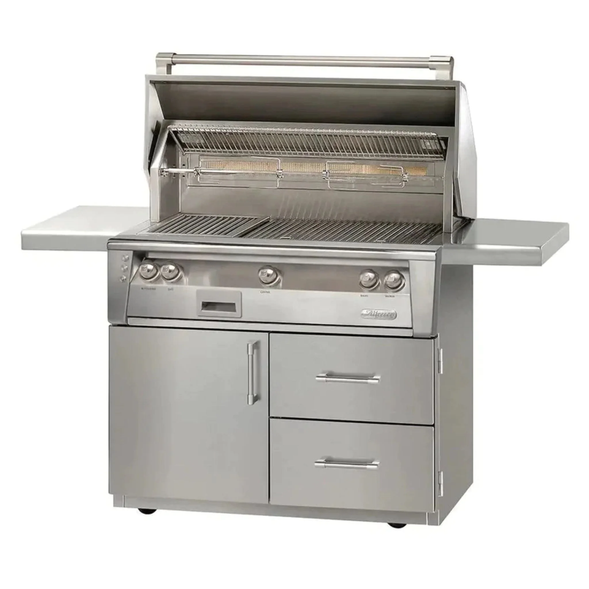 Alfresco Luxury 42" Signal White Gloss SearZone™ Natural Gas Grill and Deluxe Cart - 2 Burner + 1 Sear Burner