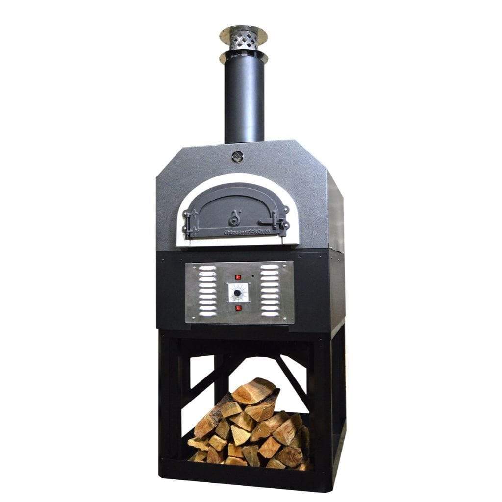 Chicago Brick Oven CBO-750 38" x 28" Hybrid Wood/Natural Gas Pizza Oven With Silver Vein Hood & Black Base Stand (Commercial) - Image 2
