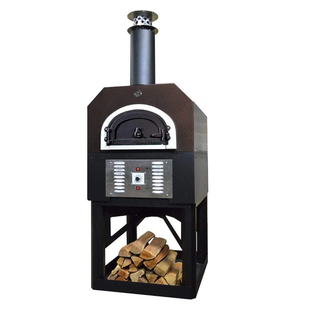Chicago Brick Oven CBO-750 38" x 28" Hybrid Wood/Propane Gas Pizza Oven With Copper Vein Hood & Black Base Stand (Residential) - Image 2