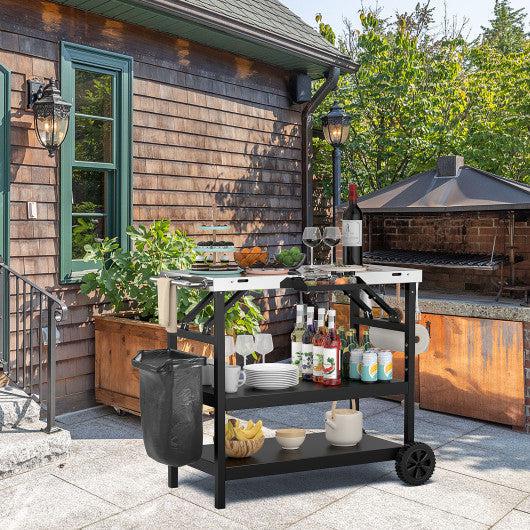 Costway 3 Tiers Black Foldable Outdoor Cart on 2 Wheels with Phone Holder - Image 2