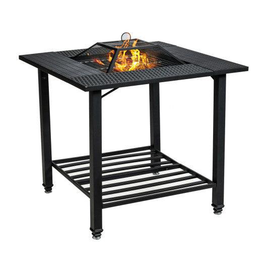 Costway 31" Outdoor Fire Pit Dining Table with Cooking BBQ Grate - Image 3