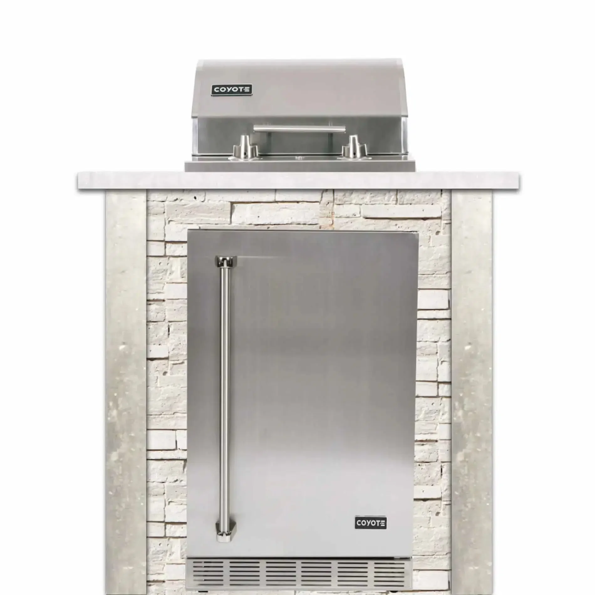 Coyote RTA 3ft White Stacked Stone Electric Grill Island With Refrigeration