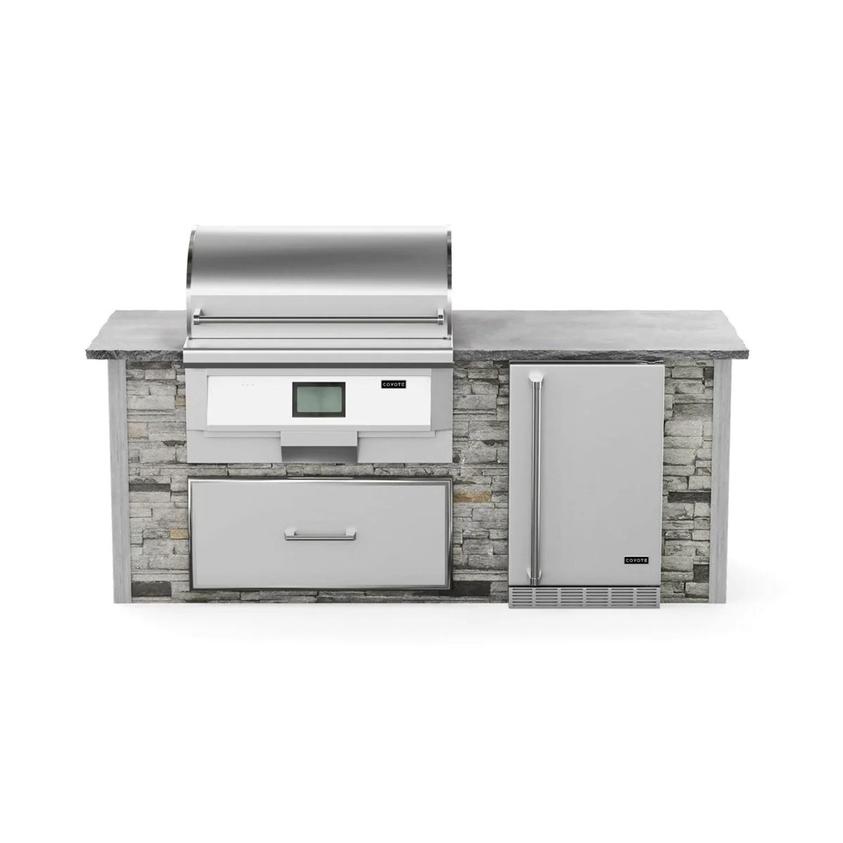 Coyote RTA 8ft Gray Stacked Stone Pellet Grill Island