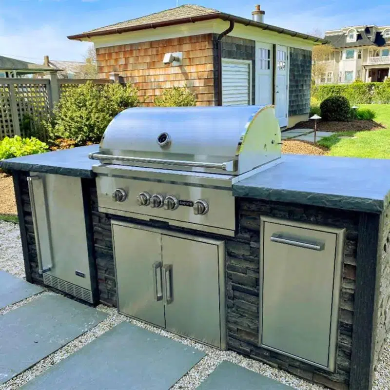 Coyote RTA 8ft Gray Stacked Stone Premium Grill Island With Refrigeration - Image 2