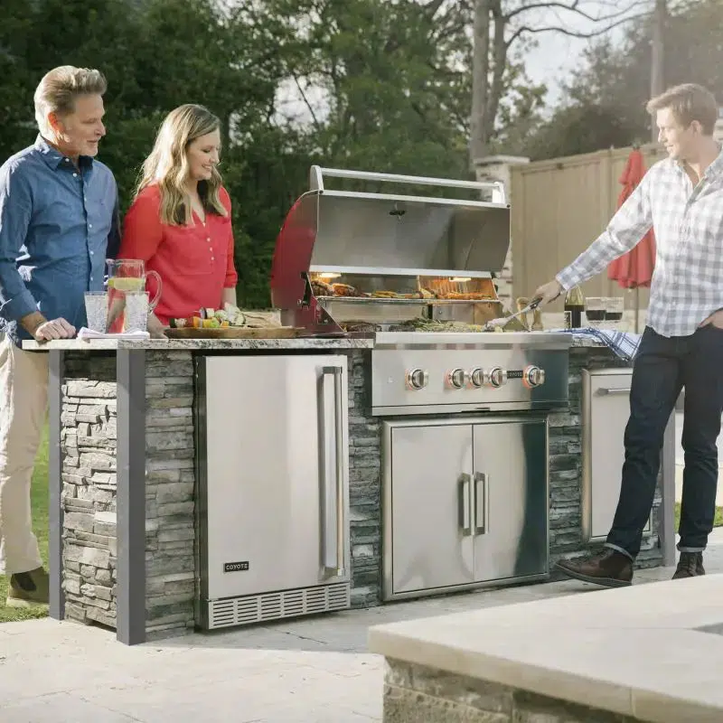 Coyote RTA 8ft Gray Stacked Stone Premium Grill Island With Refrigeration - Image 5