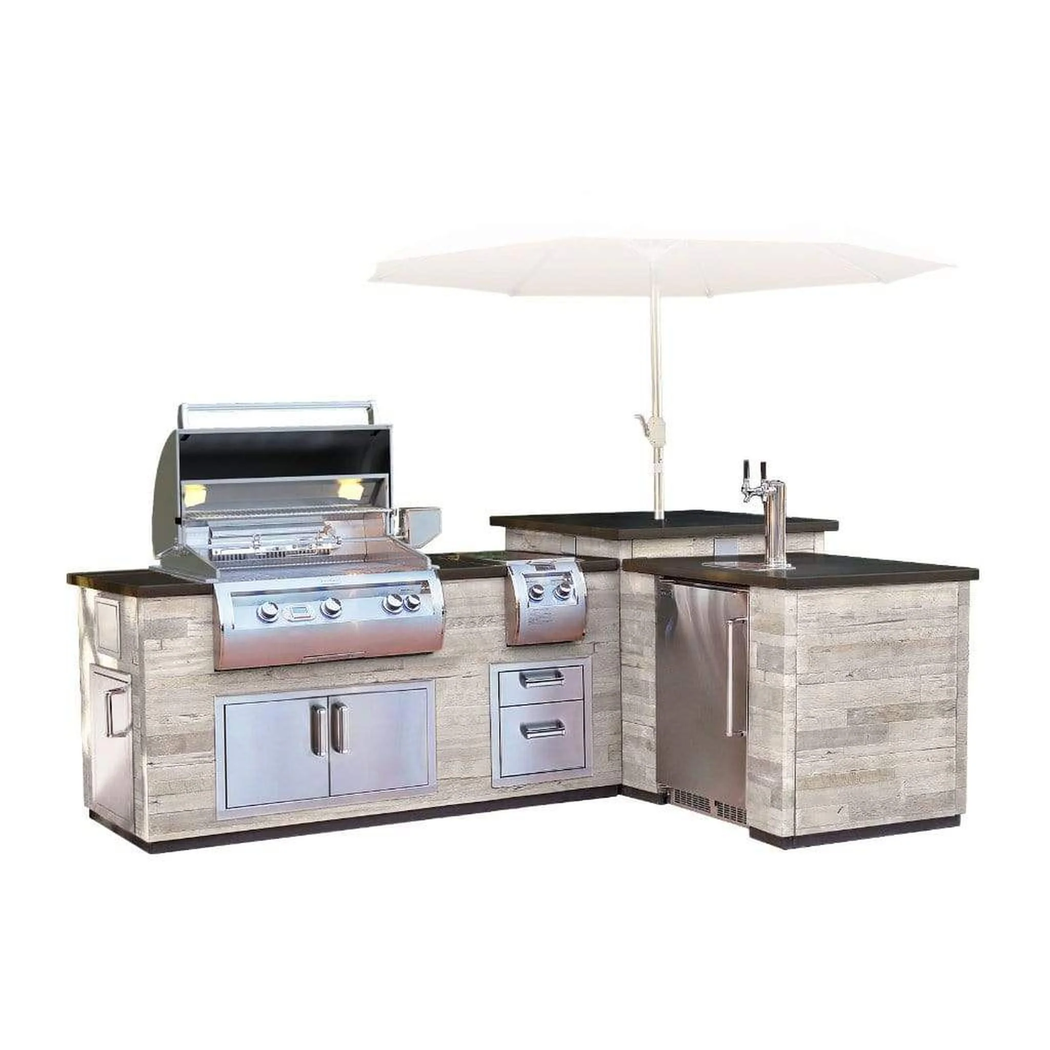 Fire Magic 116" L-Shaped Reclaimed Wood Island System w/ Polished Black Lava Counter - Image 2