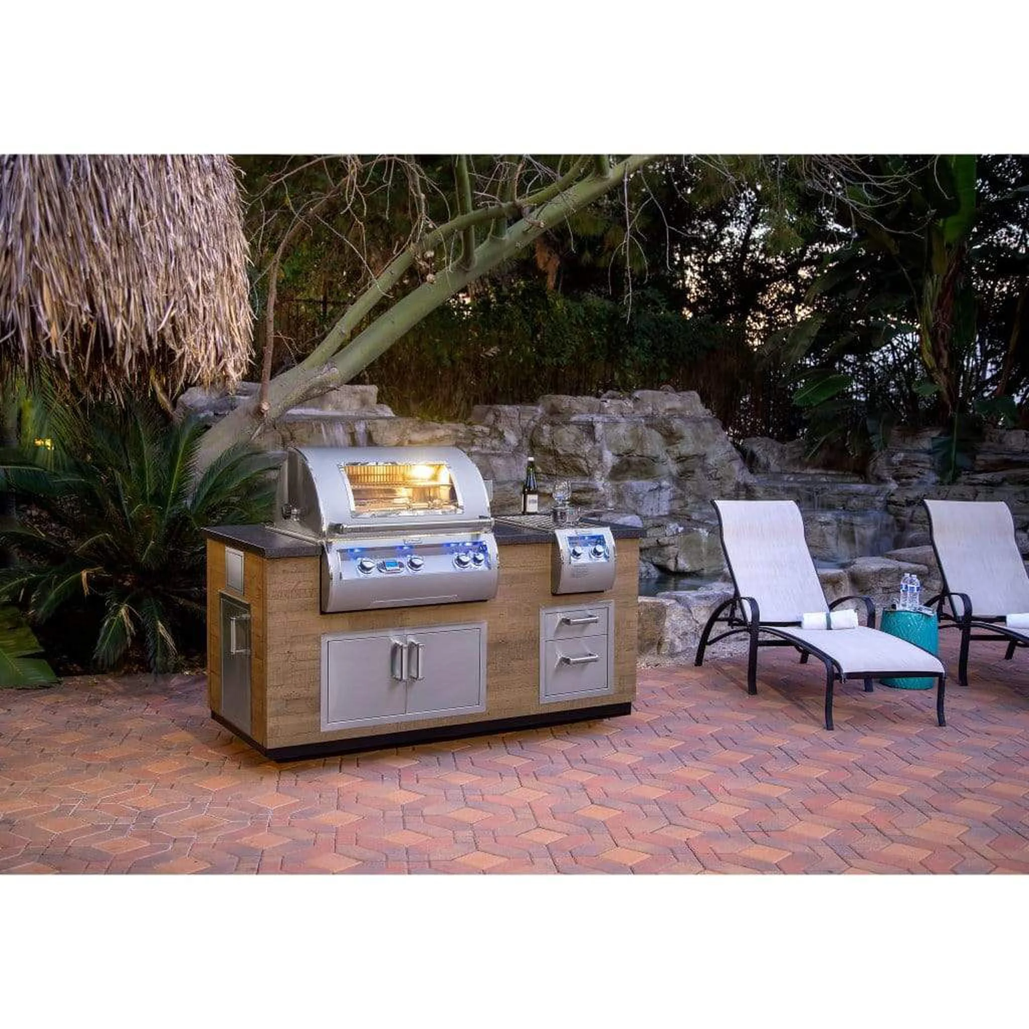 Fire Magic 77″ Reclaimed Wood Island System w/ Polished Black Lava Counter & Double Drawer Cutout - Image 4