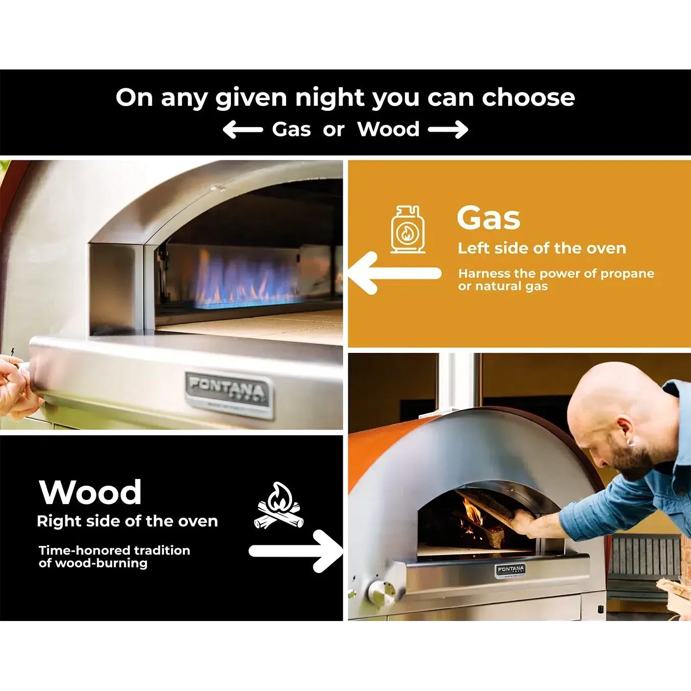 Fontana Forni Firenze 39" Anthracite Countertop Hybrid Gas & Wood Pizza Oven - Image 3