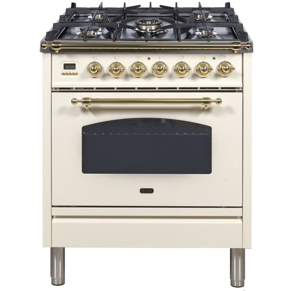 ILVE 30” 5-Burners Nostalgie Series Freestanding Dual Fuel Range with Trim