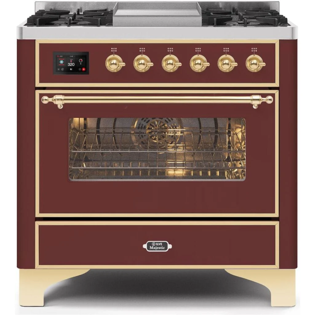 ILVE 36” 6 Sealed Burners Majestic II Series Freestanding Dual Fuel Liquid Propane Range with Griddle - Image 7