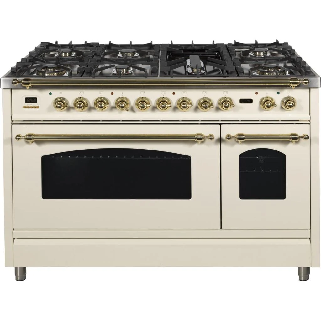 ILVE 48” 7-Burners Nostalgie Series Freestanding Dual Fuel Range with Trim
