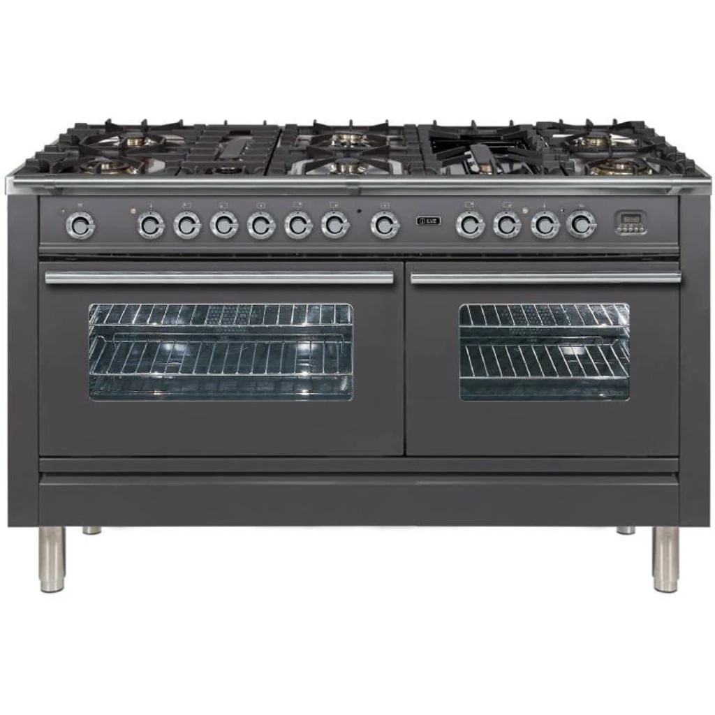 ILVE 60” 8-Burners Professional Plus Series Freestanding Dual Fuel Range with Trim - Image 2
