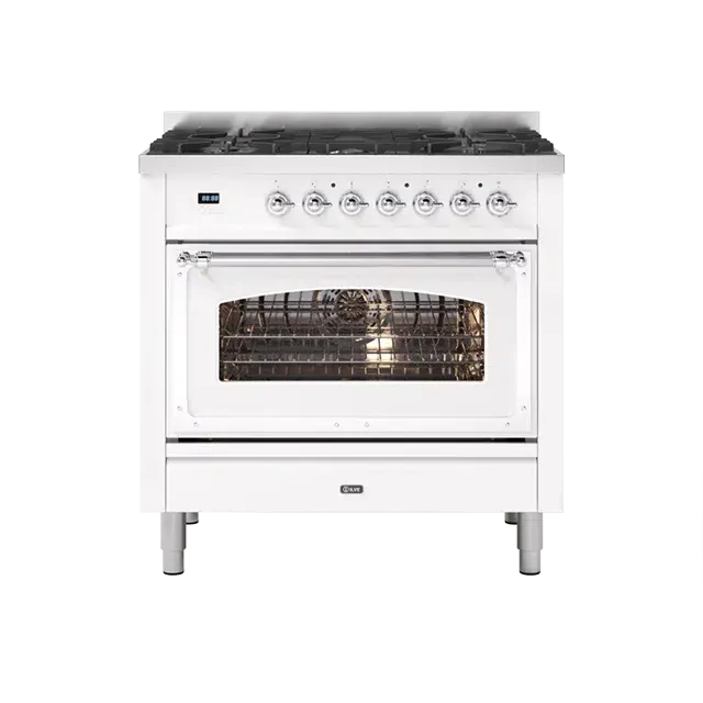 ILVE Nostalgie II Series White Freestanding Single Oven Induction Range In Chrome Trim With 4 Zones