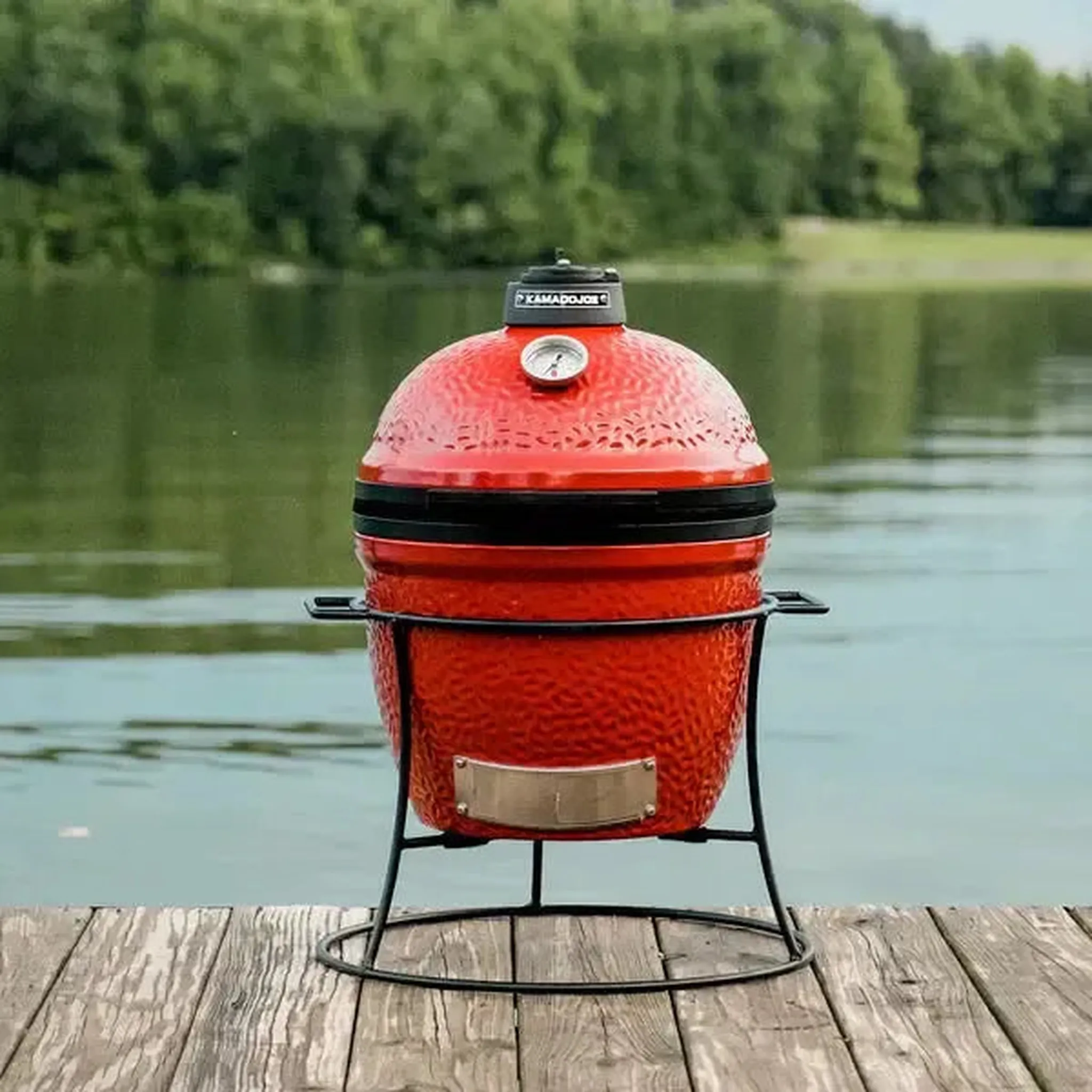 Kamado Joe Joe Jr. 13" Red Ceramic Charcoal Grill On Stand - Image 5