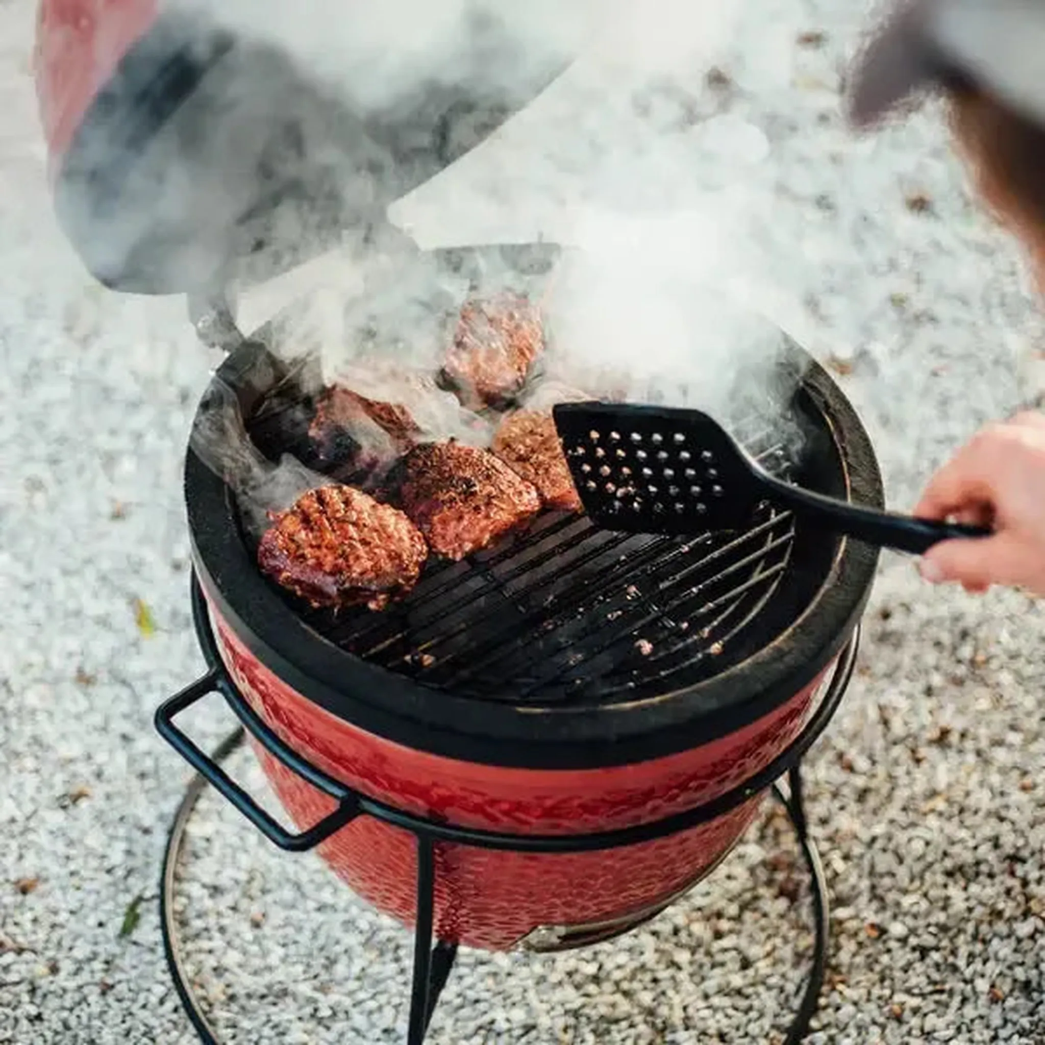 Kamado Joe Joe Jr. 13" Red Ceramic Charcoal Grill On Stand - Image 6