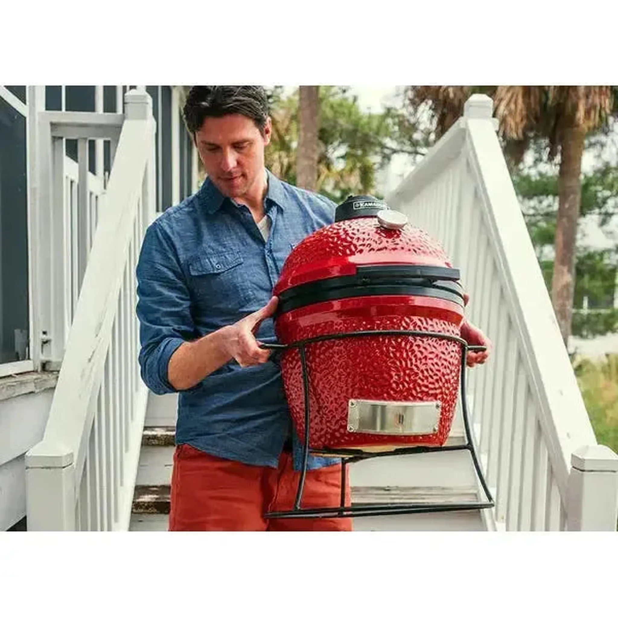 Kamado Joe Joe Jr. 13" Red Ceramic Charcoal Grill On Stand - Image 8