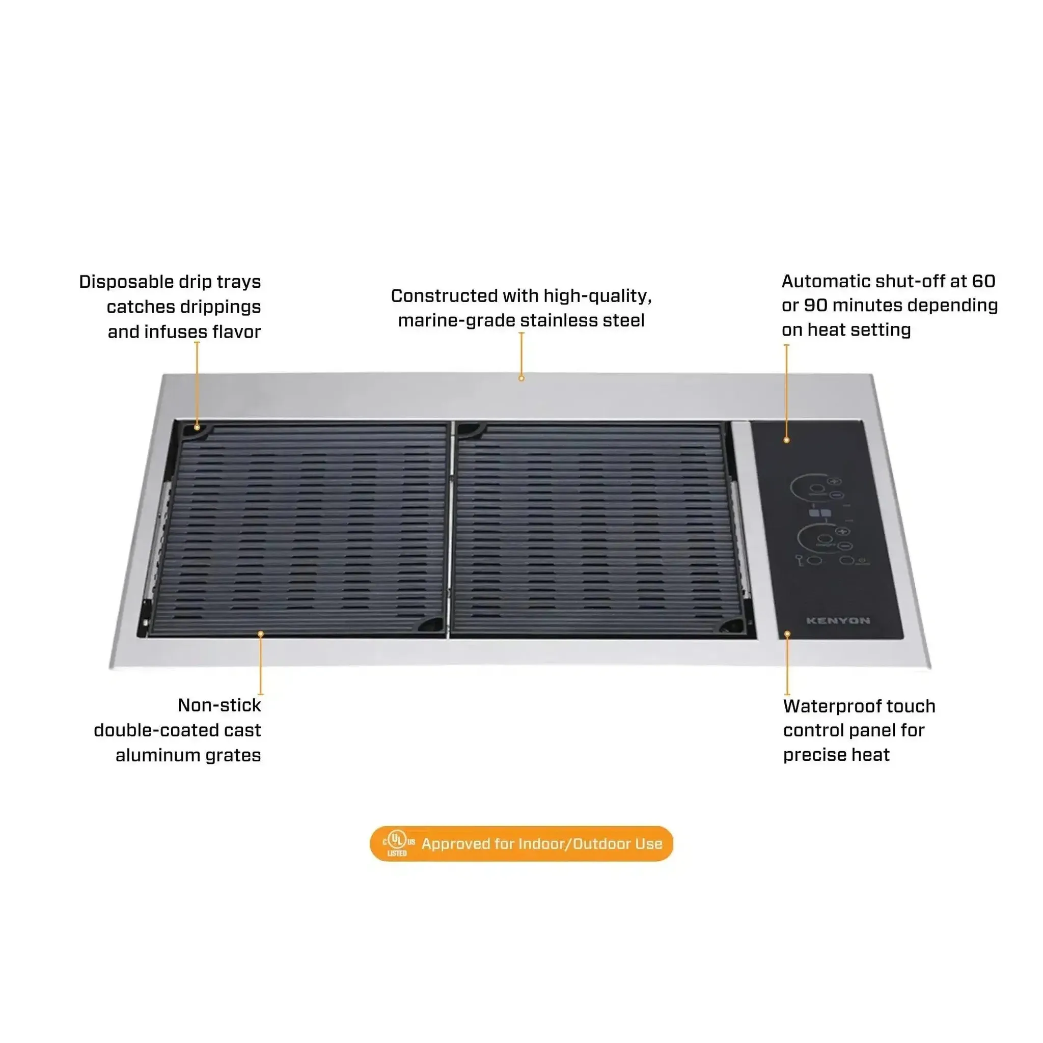 Kenyon Texan 30" 2-Burner Built-In No Lid 208V Electric Grill With Touch Control - Image 5
