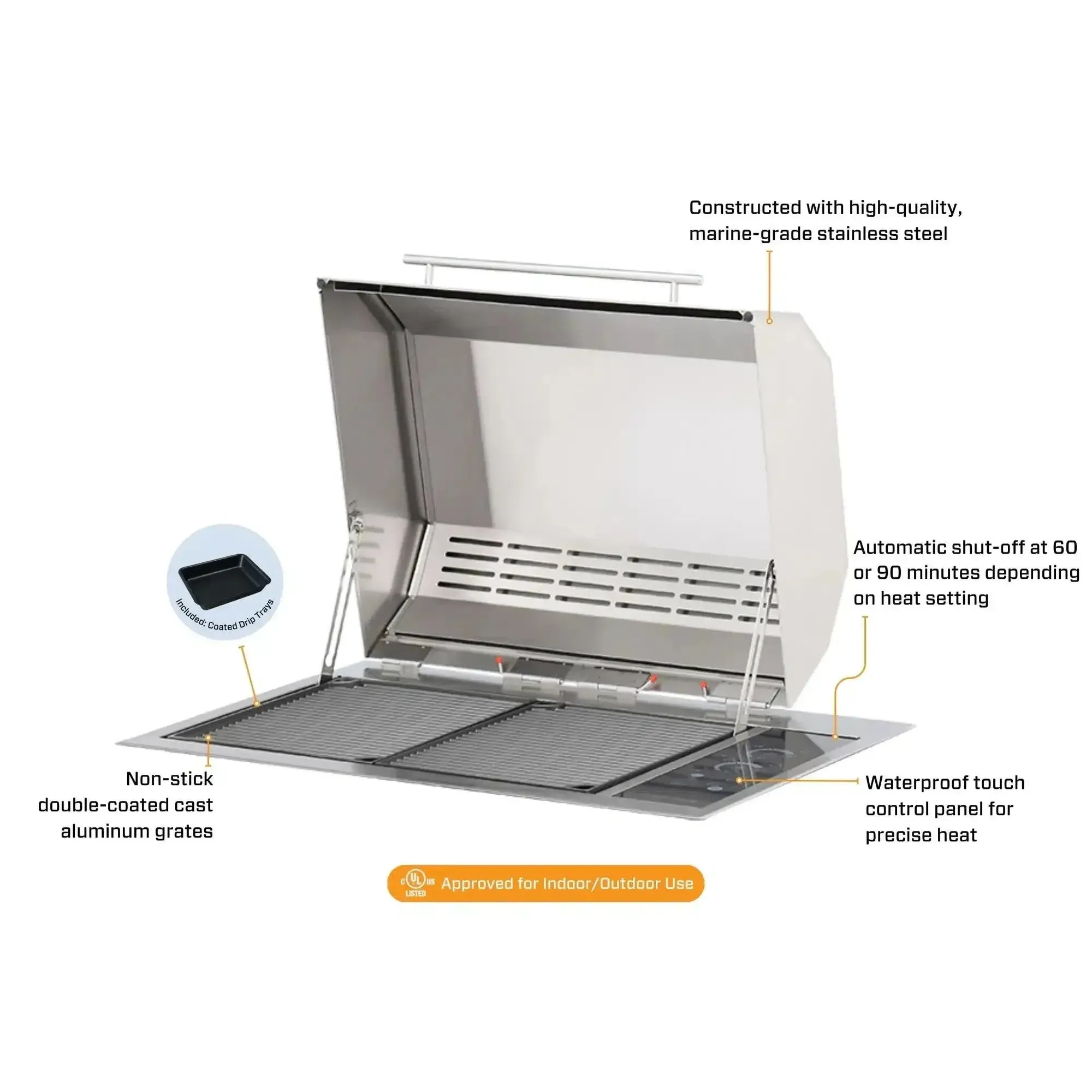 Kenyon Texan 30" 2-Burner Freestanding Single-Lid 240V Electric Grill With IntelliKEN Touch Control - Image 7