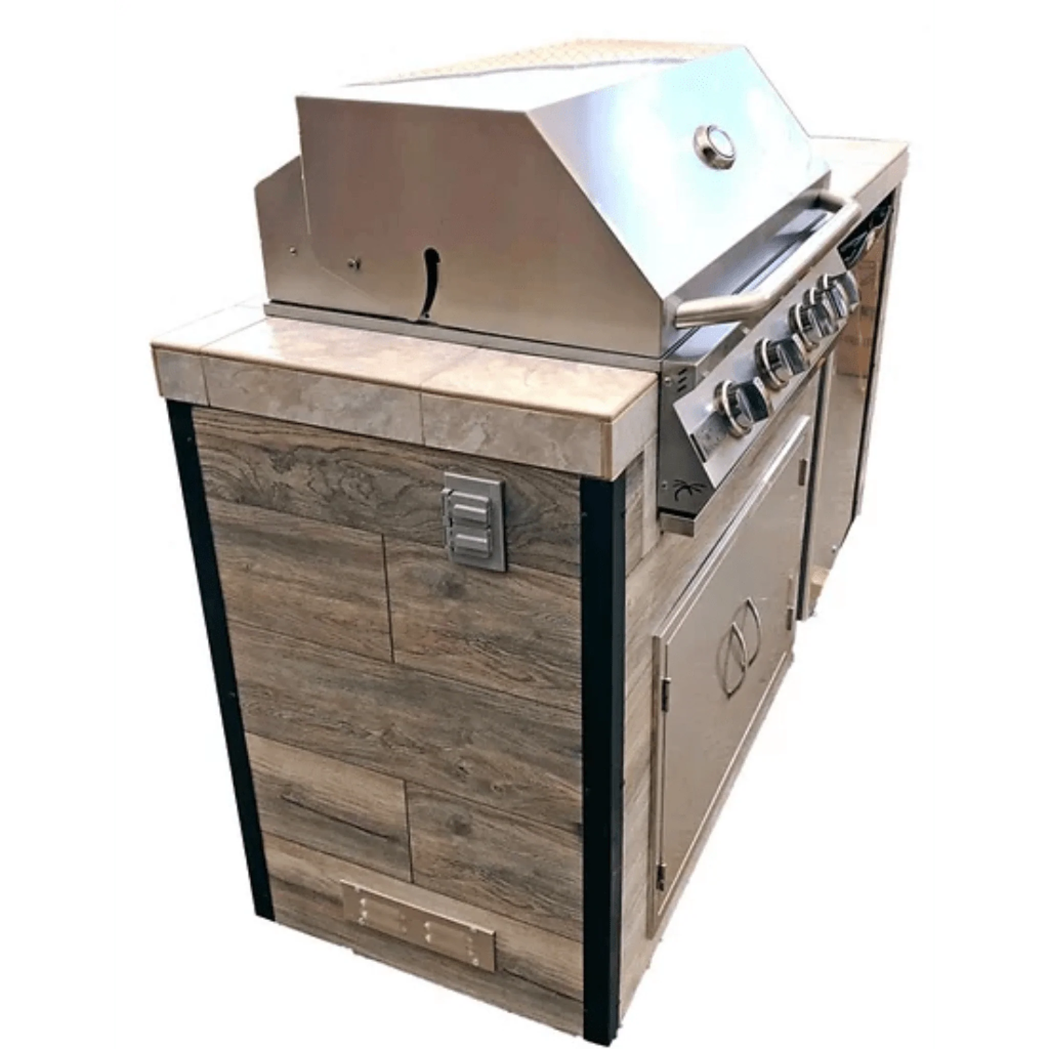 Kokomo Grills Elite 6' Natural Gas BBQ Island With Built-in BBQ Grill Drift Wood Look Siding Doors - Image 4