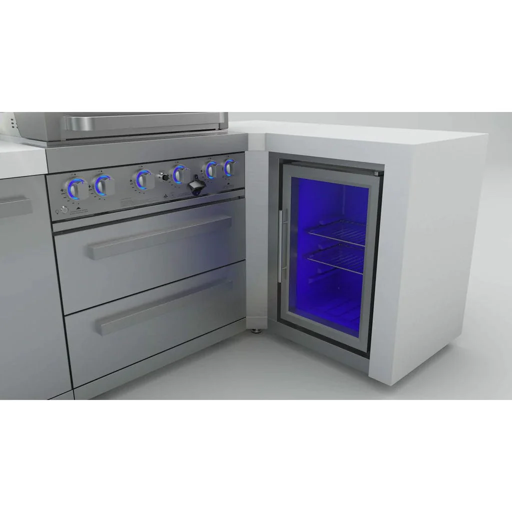 Mont Alpi 400 Deluxe 90 Degree Gas Island Grill with Fridge Cabinet, Infrared Side Burner & Rotisserie Kit - Image 2