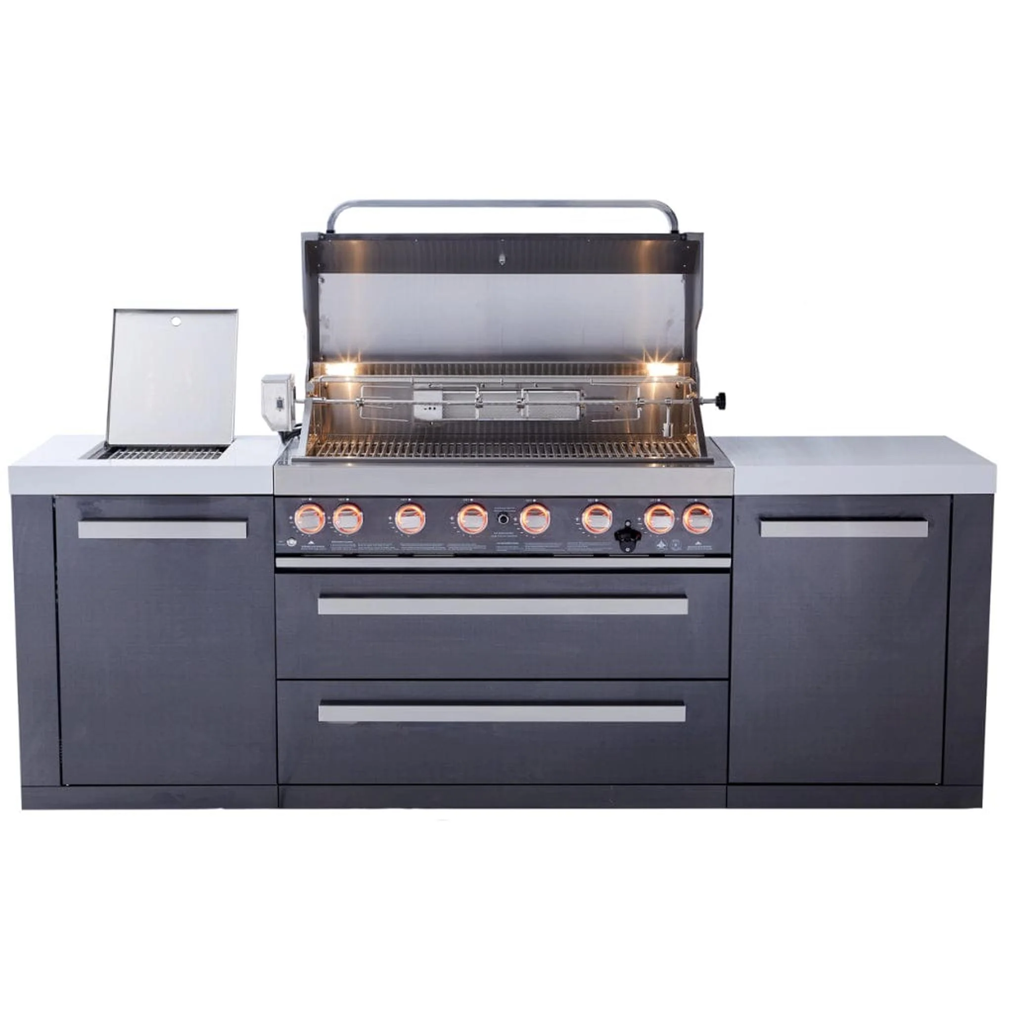 Mont Alpi 805 Deluxe Gas Island Grill with Infrared Side Burner & Rotisserie Kit - Image 4