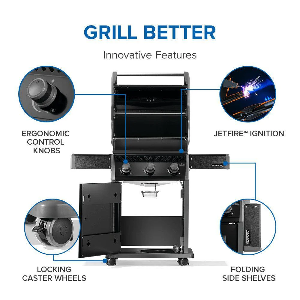 Napoleon Rogue 425 51" Black 3-Burner Freestanding Propane Gas Grill With Stainless Steel Cooking Grates - Image 9