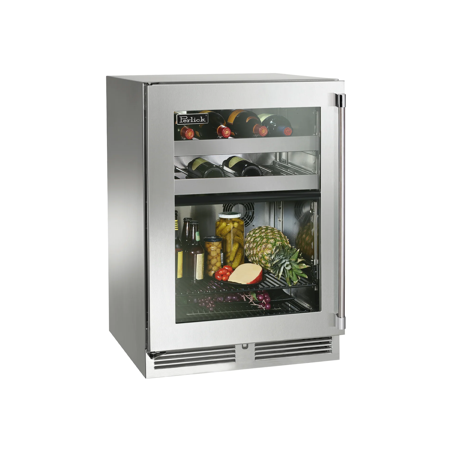 Perlick Signature Series 24" Marine Grade Dual-Zone Refrigerator/Wine Reserve with Fully Integrated Panel-Ready Solid Door Hinge Right