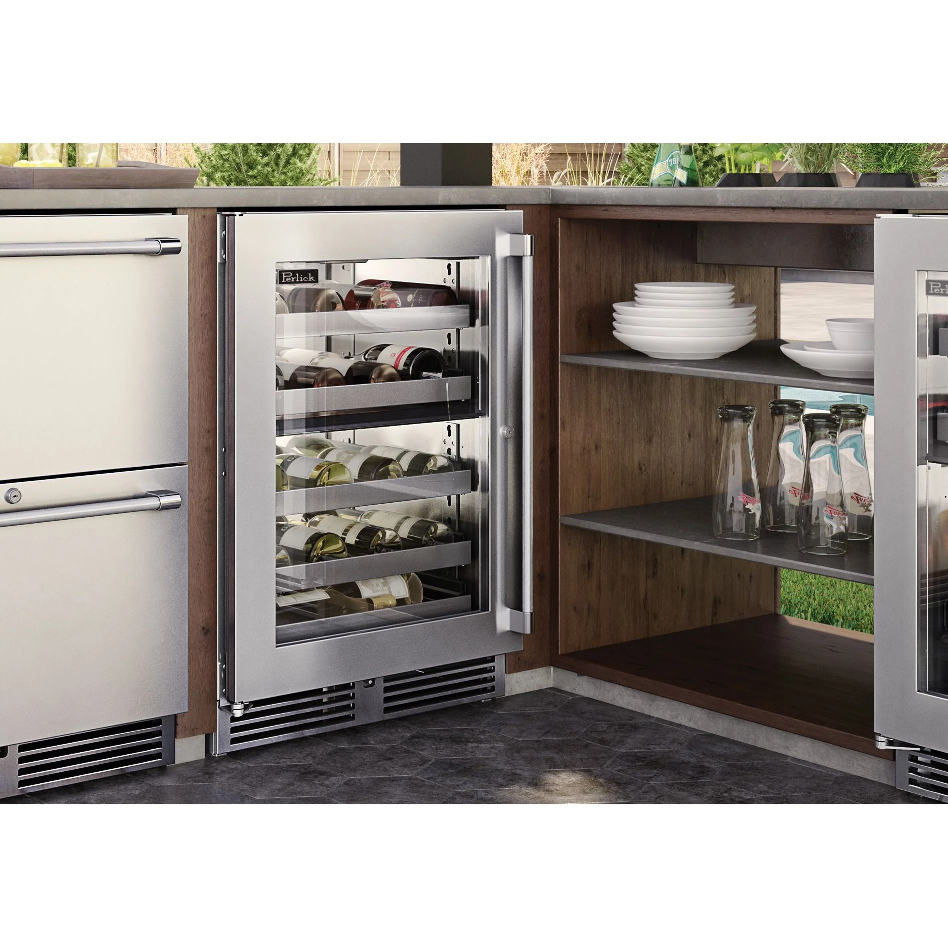 Perlick Signature Series 24" Marine Grade Dual-Zone Wine Reserve with Fully Integrated Panel-Ready Solid Door Hinge Right with Lock - Image 2
