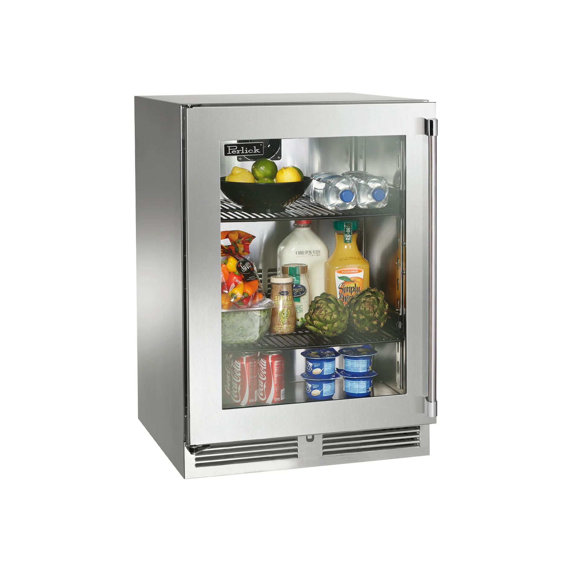Perlick Signature Series 24" Marine Grade Refrigerator with Stainless Steel Solid Door Hinge Left with Lock