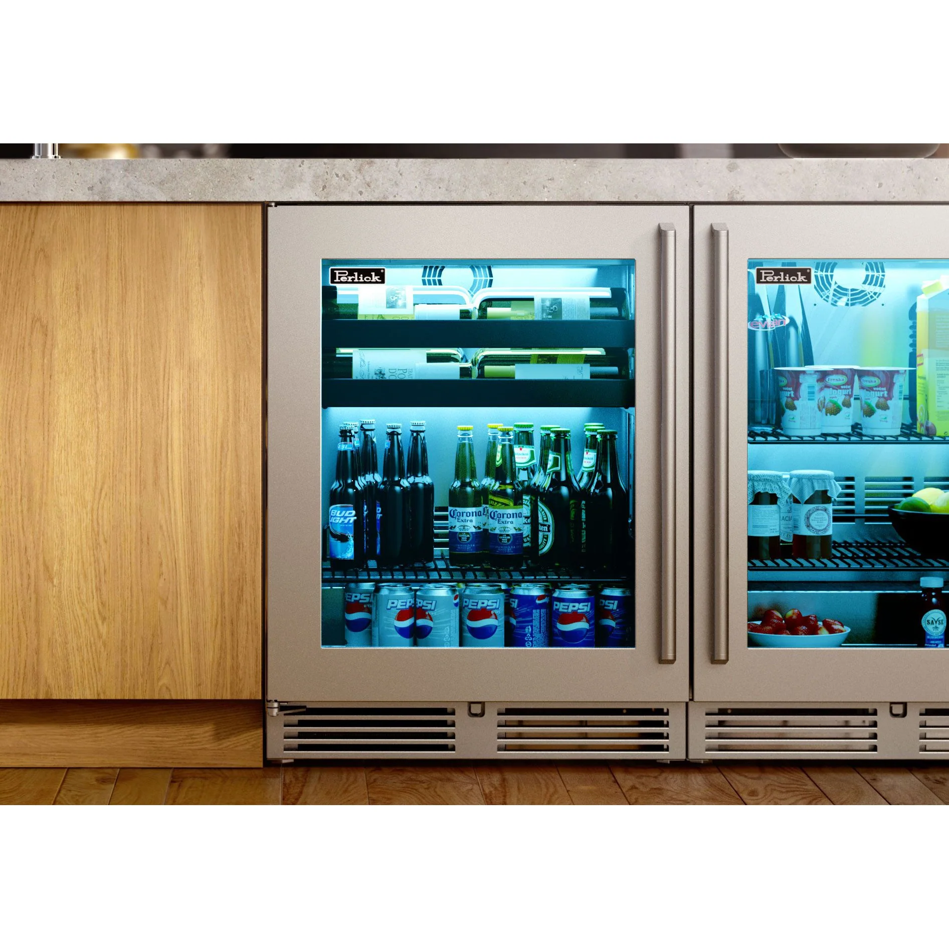 Perlick Signature Series 24" Shallow Depth Outdoor Beverage Center with Stainless Steel Glass Door Hinge Left with Lock - Image 2