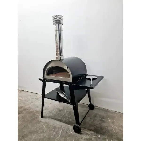 ProForno Pizzi 24" Stainless Steel Portable Wood Fired Brick Pizza Oven with Black Cart - Image 3
