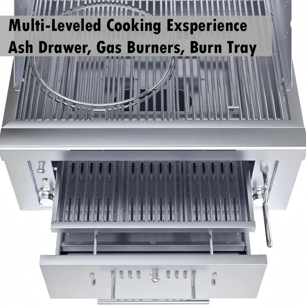 Sunstone 30" Stainless Steel Gas-Hybrid 2 Burner Charcoal/Wood Burning Natural Gas Grill with IR Burner - Image 8