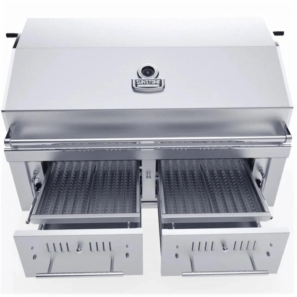 Sunstone Emerald Series 42" Stainless Steel Gas-Hybrid Dual Zone 2 Burner Charcoal/Wood Burning Propane Grill - Image 2