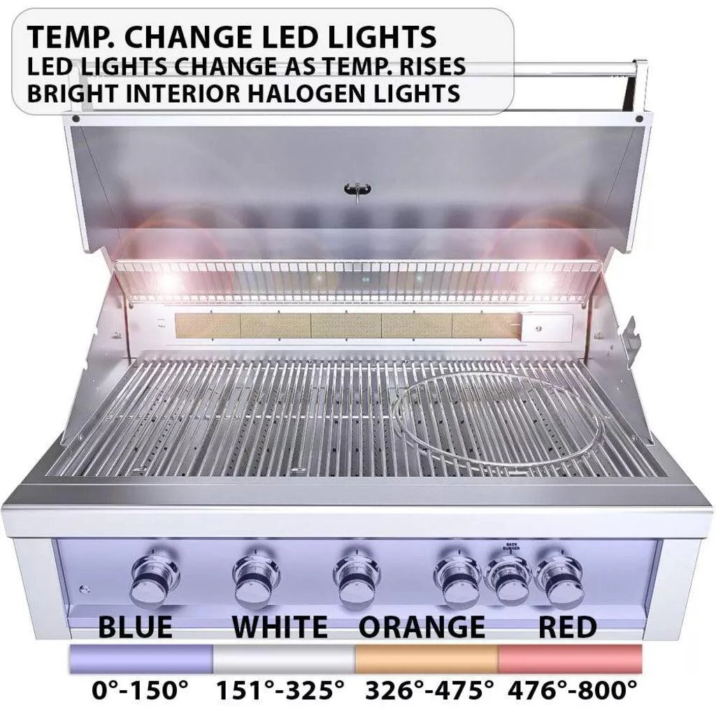 Sunstone Ruby Series 42" 5-Burner Pro-Sear Stainless Steel Drop-In Natural Gas Gas Grill with IR Burner, Rotisserie and LED Lights - Image 9