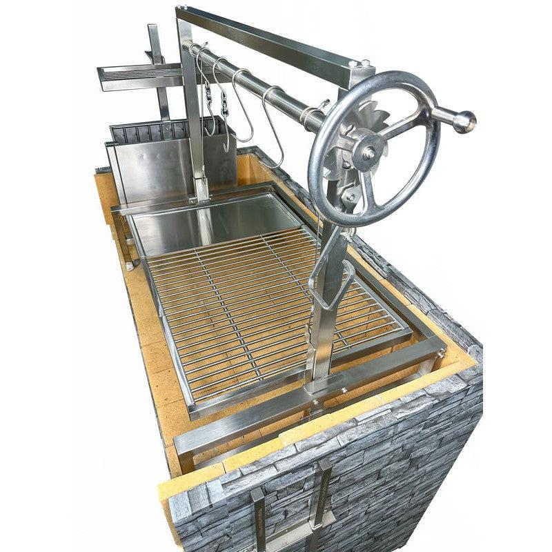 Tagwood BBQ Argentine Santa Maria BBQ09SS 40" Insert Style Stainless Steel Wood Fire and Charcoal Gaucho Grill With Firebricks, Round Grate and Extended Right Sided Height Adjustable System - Image 8