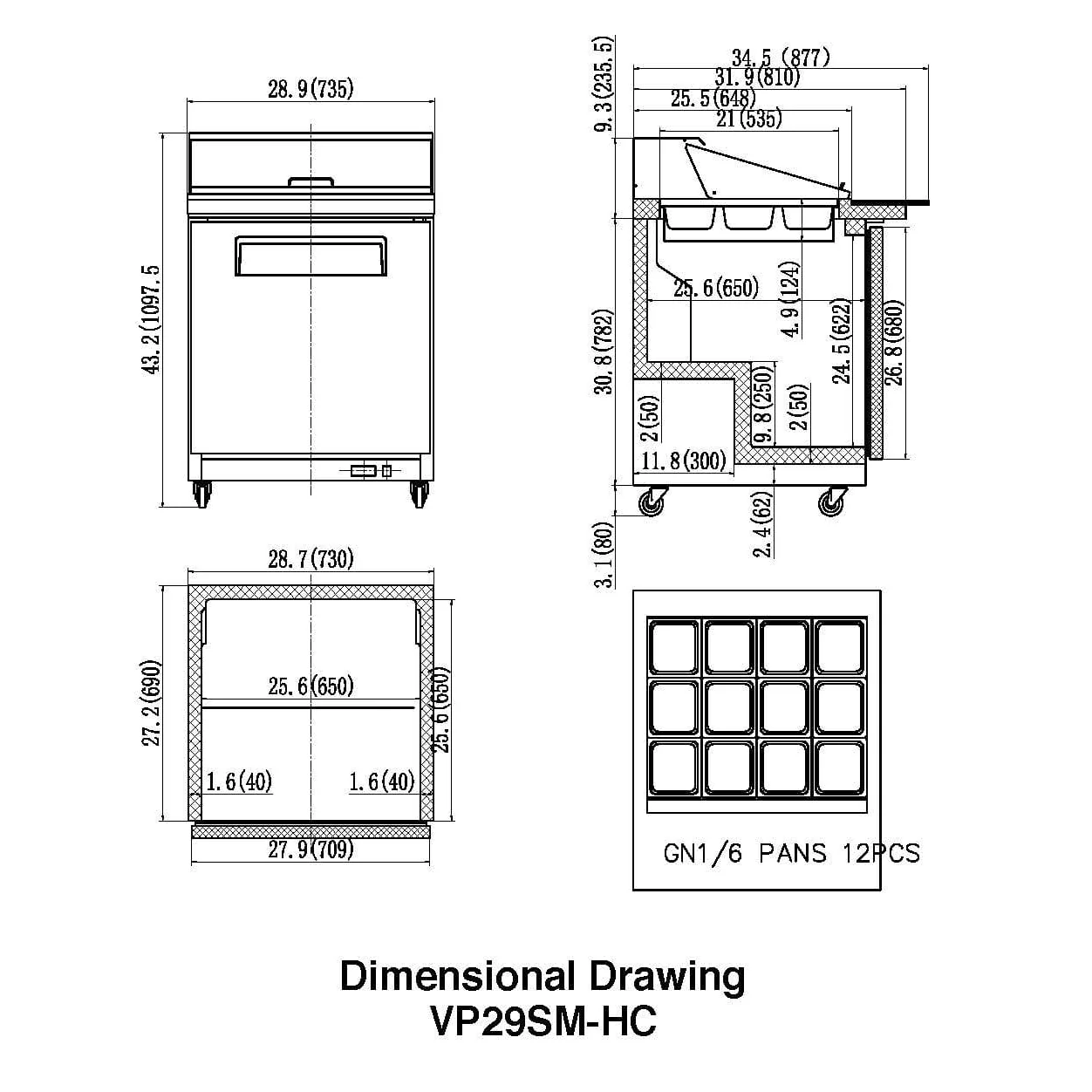 Valpro 29" x 35" Stainless Steel Single Solid Door Refrigerator With 12-Pan Food Preparation Mega Table Top - Image 3