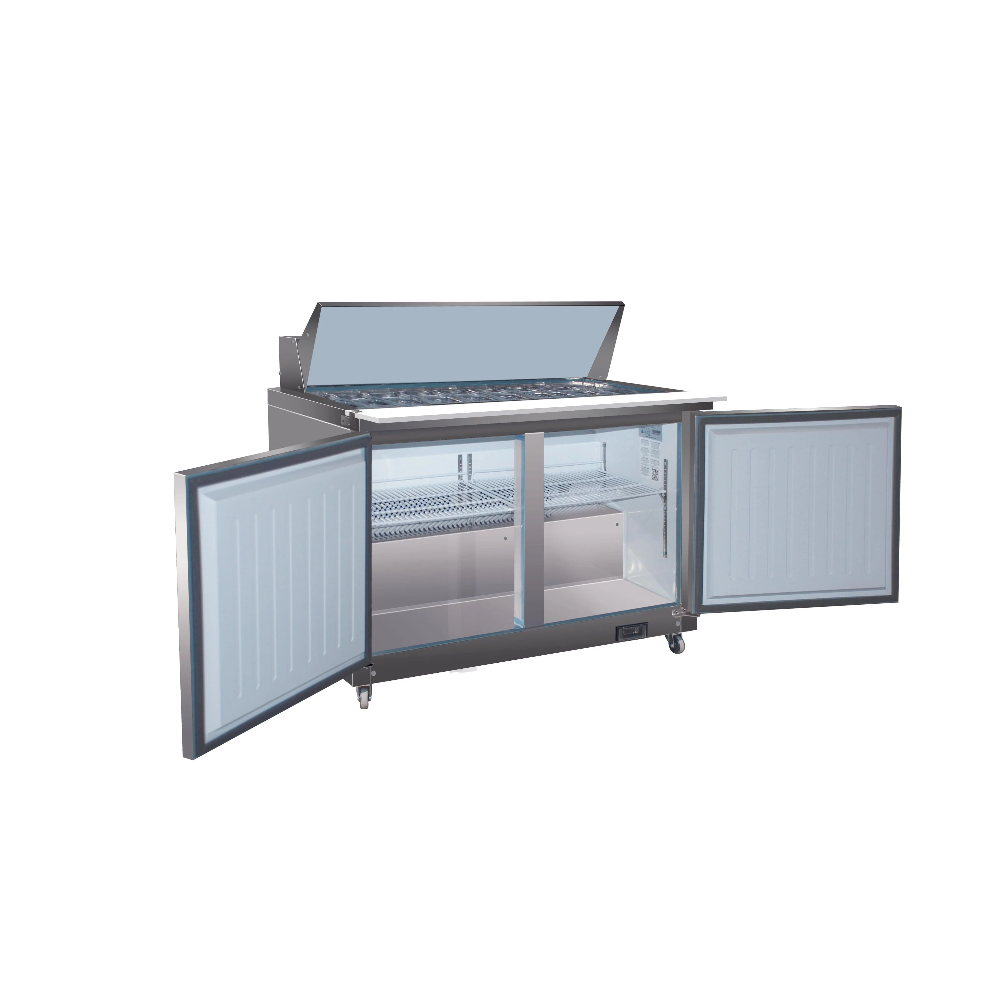 Valpro 48" x 35" Stainless Steel Solid 2-Door Refrigerator With 18-Pan Food Preparation Mega Table Top - Image 2