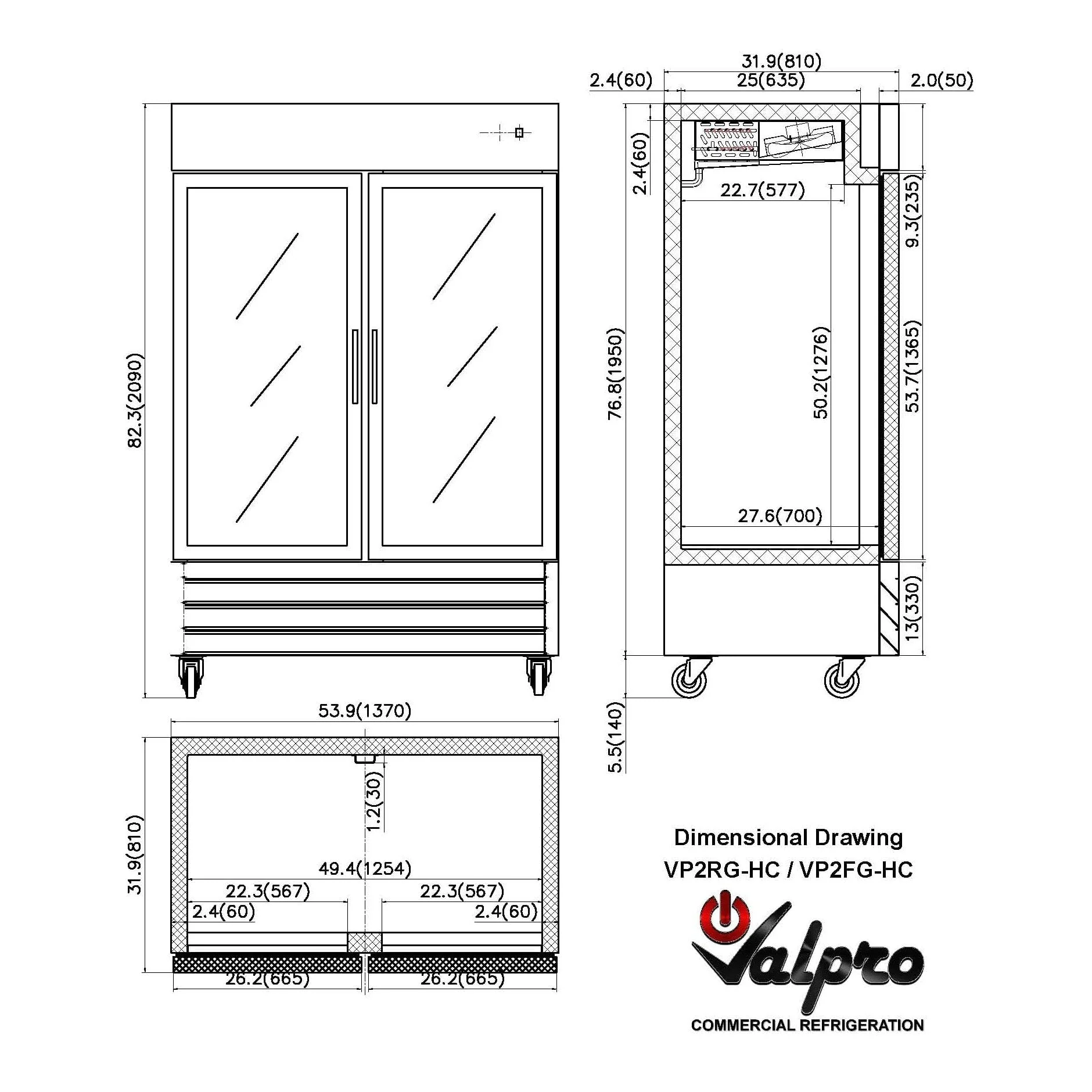 Valpro 49 cu.ft. Stainless Steel Reach-In Glass 2-Door Freezer - Image 3