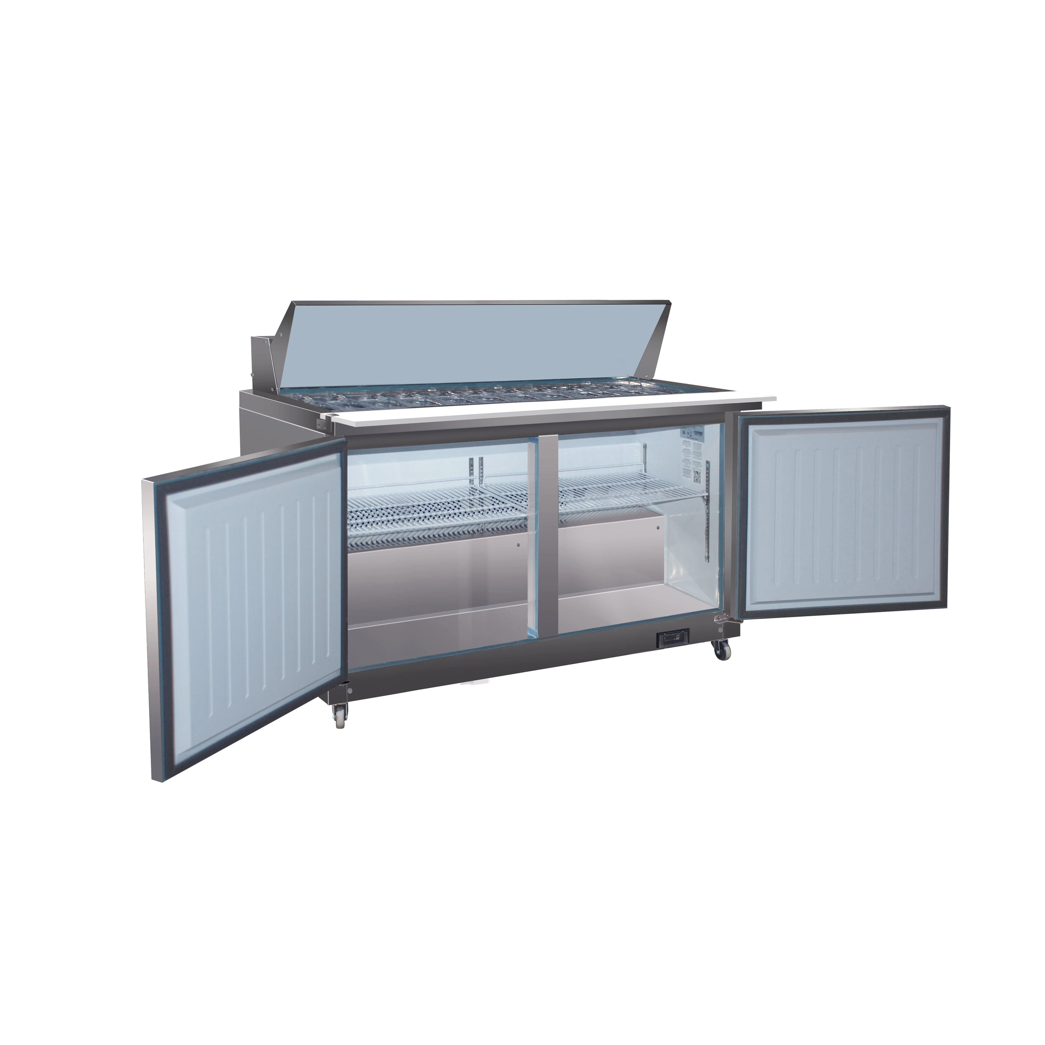 Valpro 61" x 35" Stainless Steel Solid 2-Door Refrigerator With 24-Pan Food Preparation Mega Table Top - Image 2